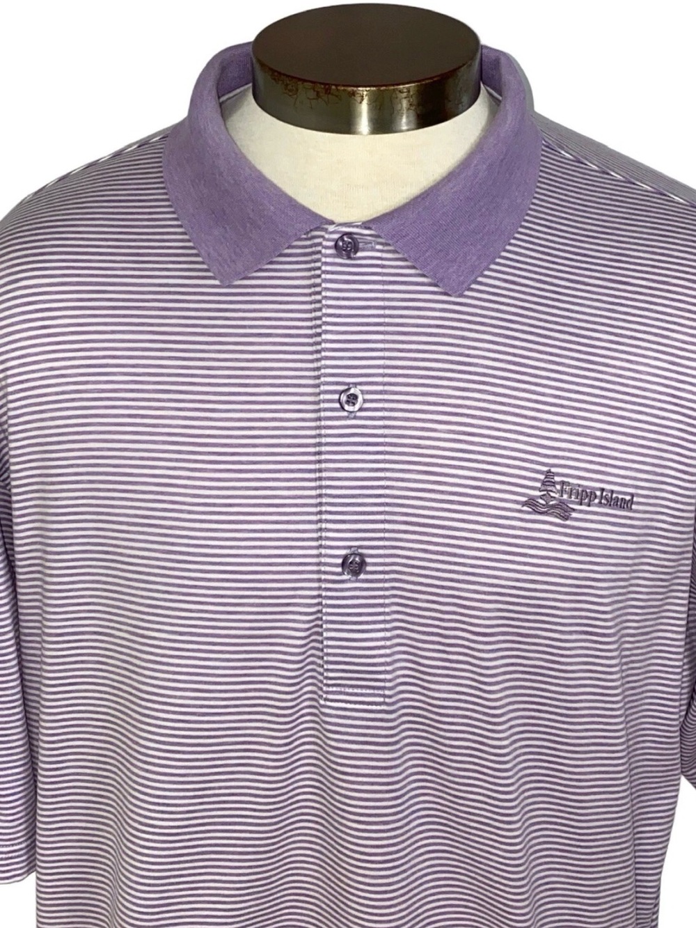 Fripp Island -Divots Golf XL Purple White Striped Polo Short Sleeve Shirt Men’s